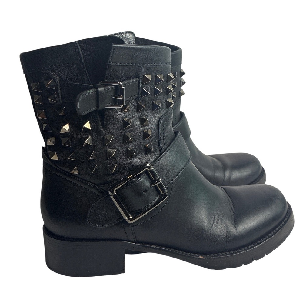 Valentino Garavani Noir Rockstud Leather Moto Boots Black Studded VSF 307 36 - Picture 2 of 10